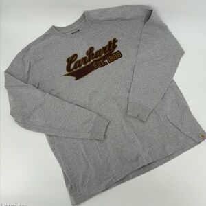 Carhartt Gray Relaxed Fit Crewneck Long Sleeve Tee with Chest Logo